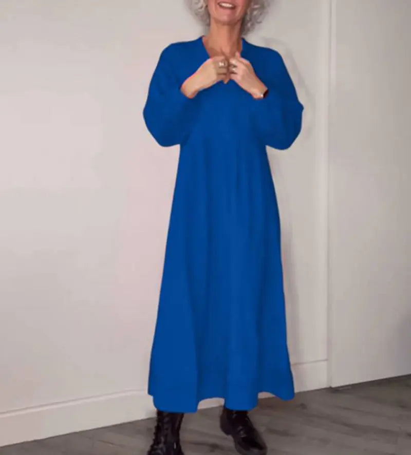 Women's V-Neck Long Sleeve Dress - Elegant Fall Style