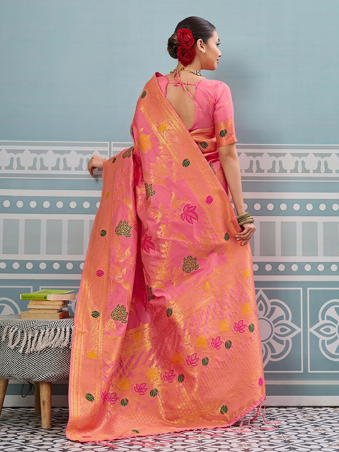 Gajari Silk Saree with Matching Silk Blouse