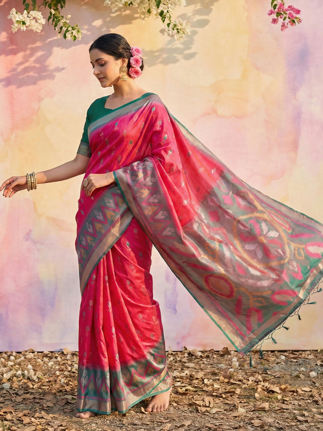 Pink Soft Silk Saree with Matching Blouse Piece