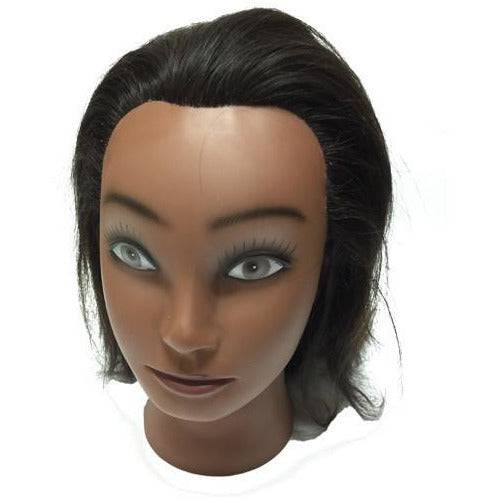 Female cosmetology practice mannequin head with quad-color 100% virgin human hair and stand