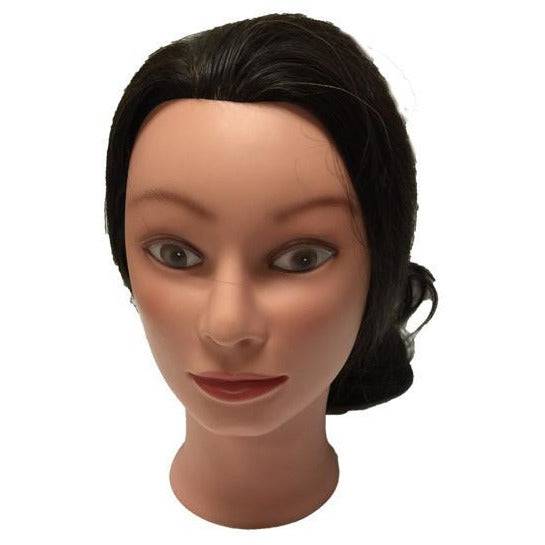Female cosmetology practice mannequin head with 100% virgin human hair on a stand