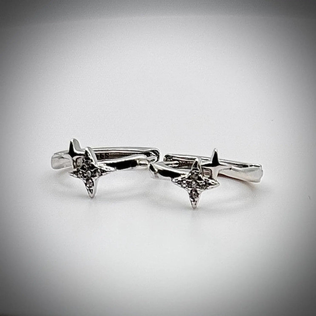 Elegant Double Star Hoop Earrings - Hypoallergenic Celestial Silver Jewelry for Sensitive Skin