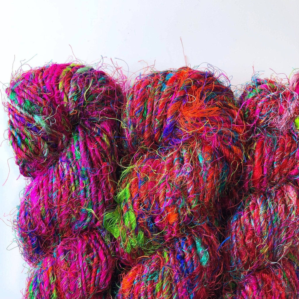 Premium Recycled Sari Silk Handspun Yarn – Vibrant Artisan Fiber