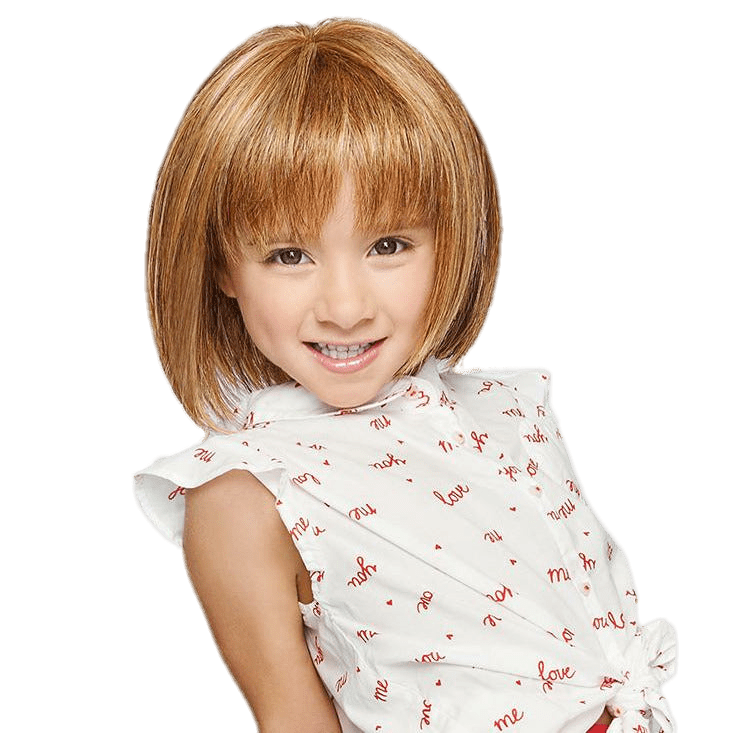 Child wearing a classic Pretty in Page Kidz bob wig with bangs