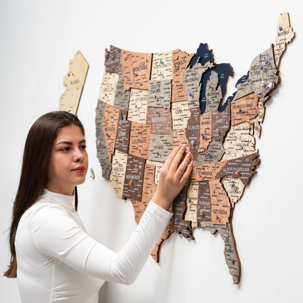 3D Wooden Map of USA - Smokey Collection Modern Wall Decor