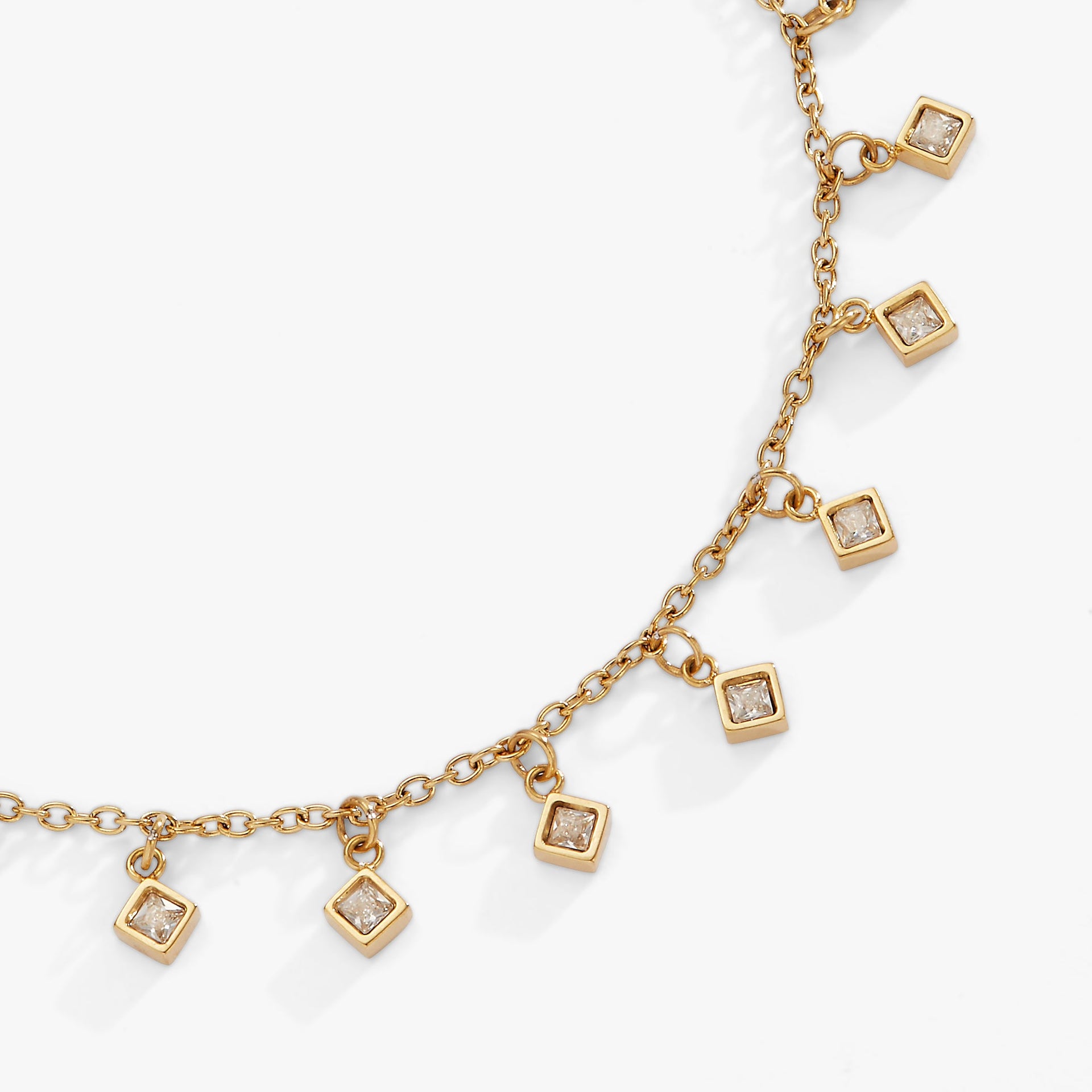 Princess Cut Crystal Charm Bracelet in Gold-Tone