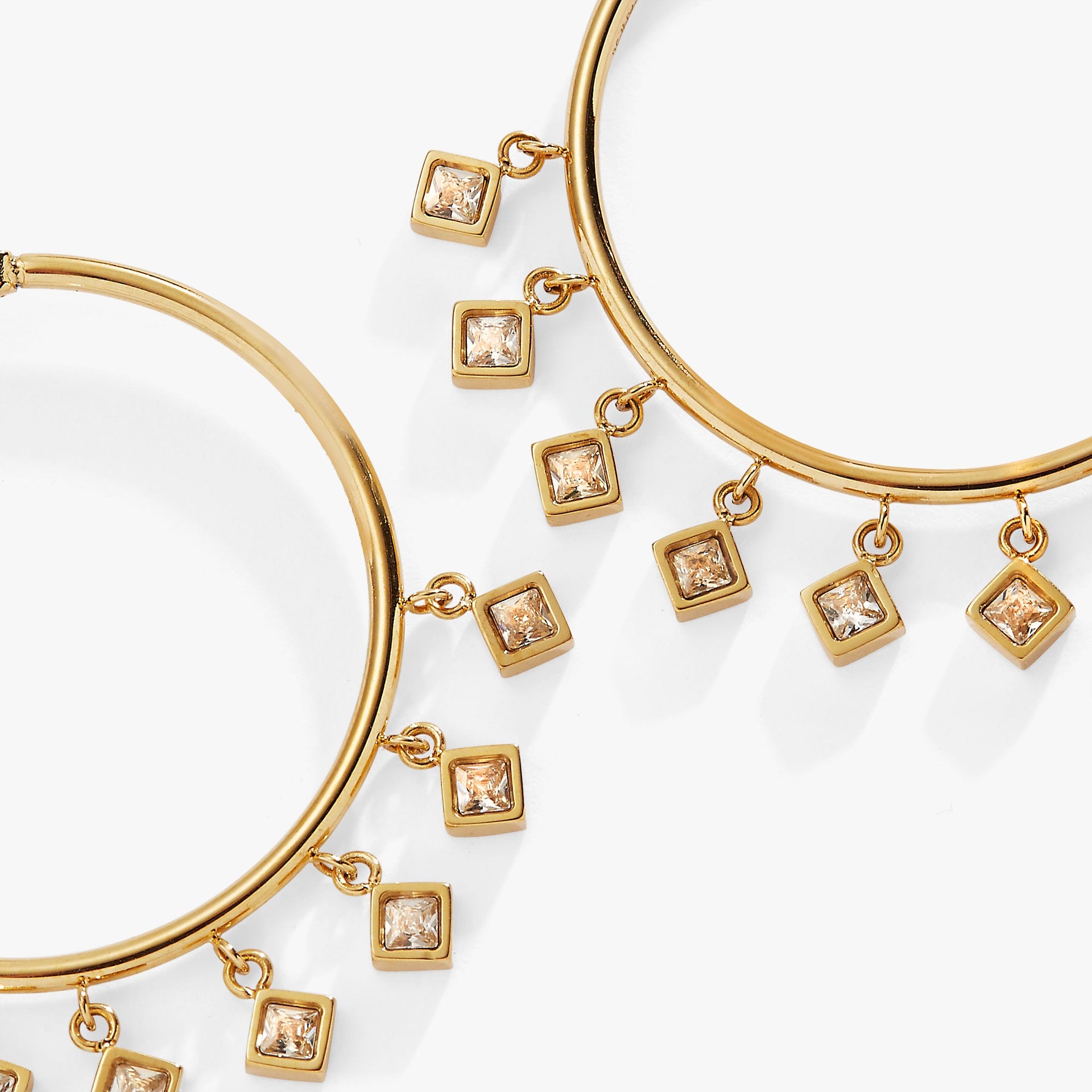 Princess Cut Crystal Hoop Earrings with Gold-Tone Stainless Steel