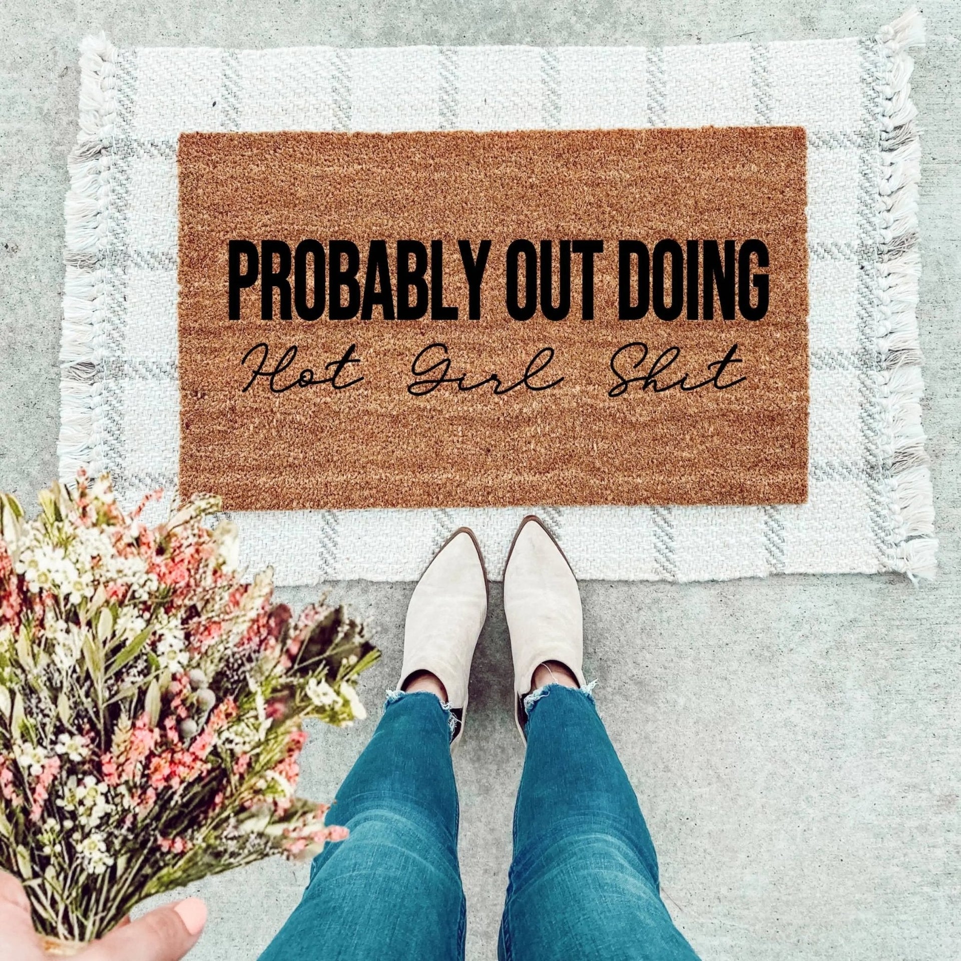 Funny Probably Out Doing Hot Girl Shit Doormat - Modern Entryway