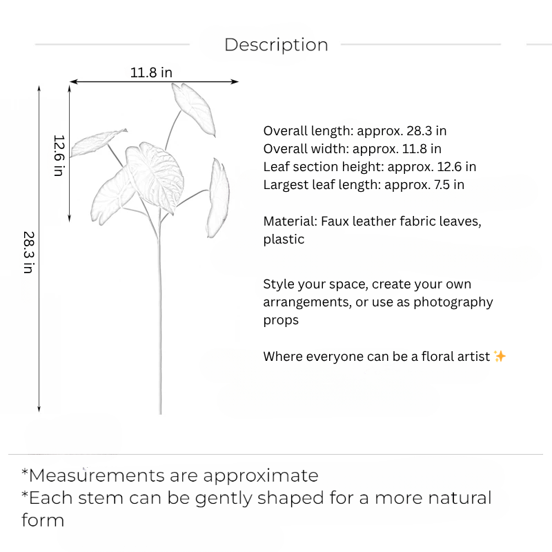 Moody Alocasia Leaf Stem – 28.3"
