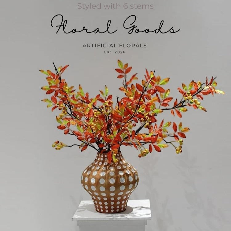 Burnt Orange Berry Leaf Branch – 34"