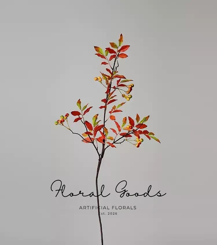 Burnt Orange Berry Leaf Branch – 34"