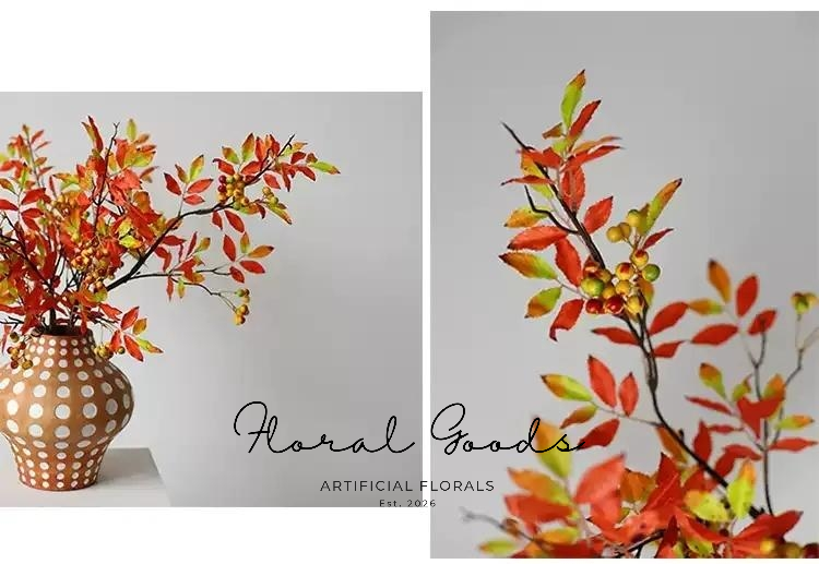 Burnt Orange Berry Leaf Branch – 34"