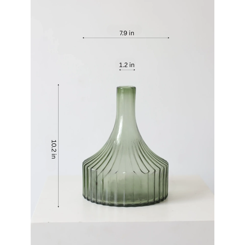Green Ribbed Glass Vase