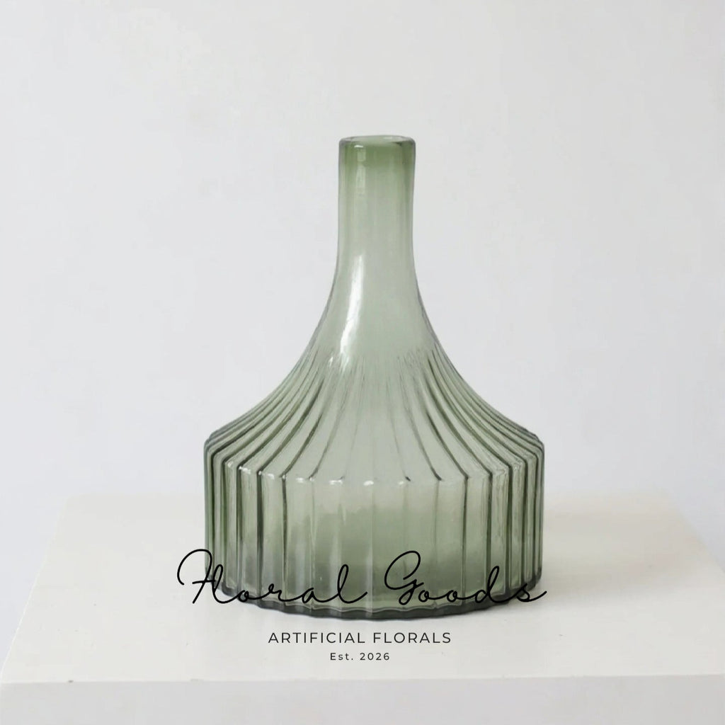 Green Ribbed Glass Vase