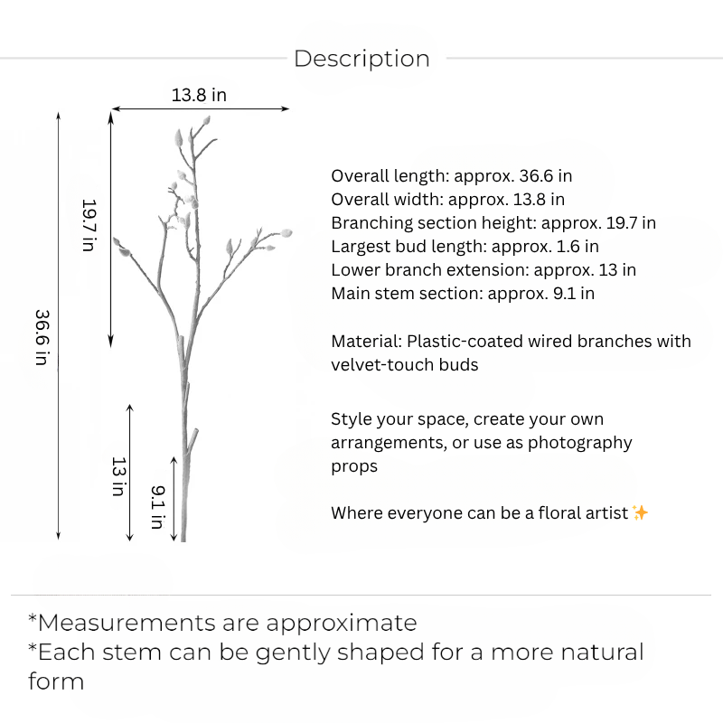 Velvet Magnolia Bud Branch – 36.6"