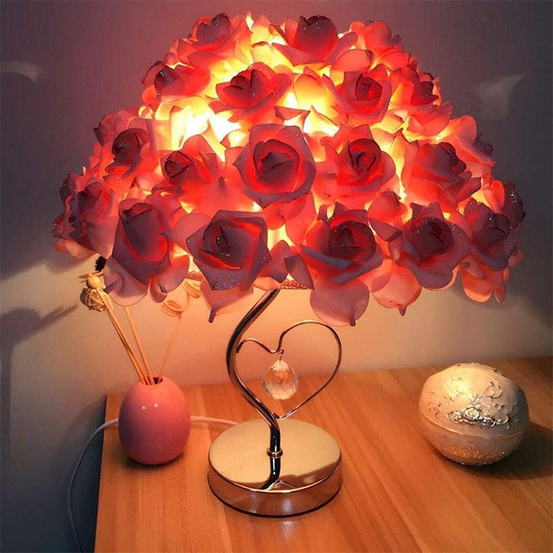 Romantic Rose Flower Desk Lamp for Wedding and Bedroom Decor