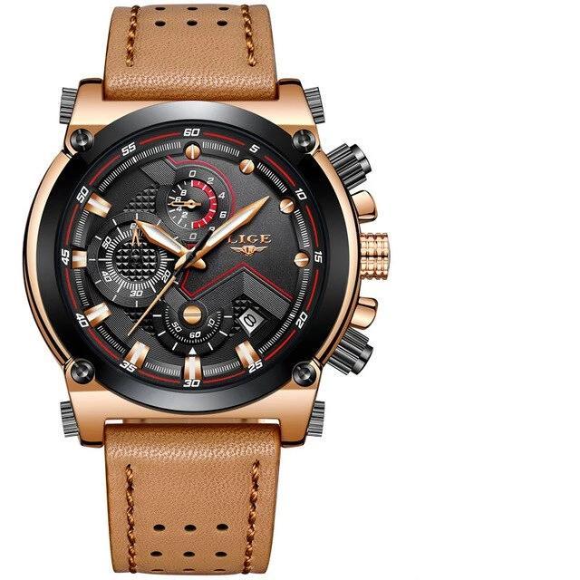 Modern Waterproof Quartz Watch with Genuine Leather Strap