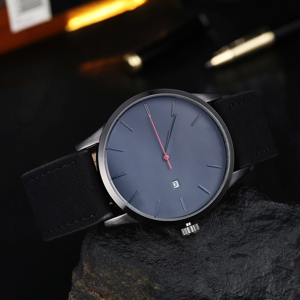 Minimalist Men's Leather Watch with Date Display - Tan, Brown, Black