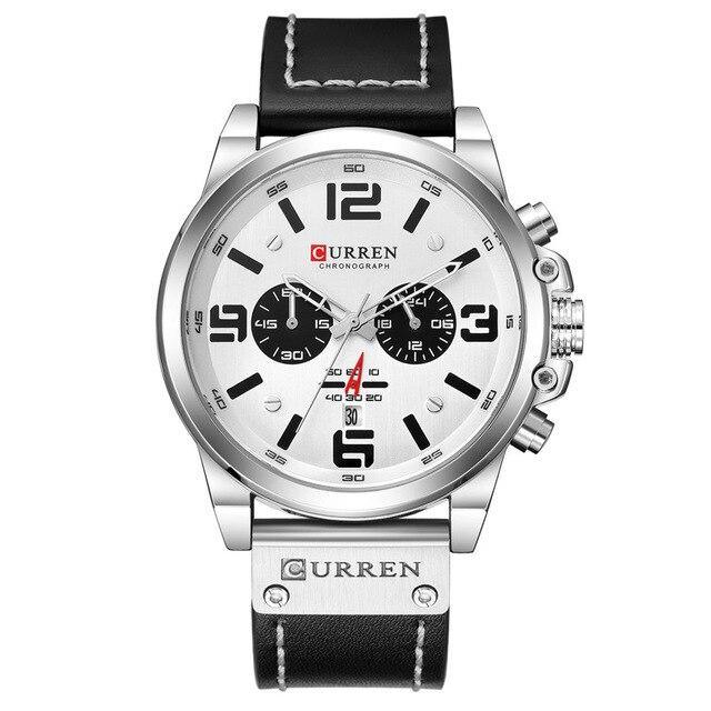 Retro Waterproof Chronograph Watch with Leather Strap & Steel Case