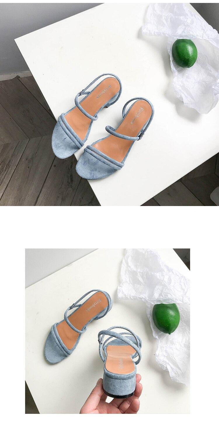 Women's Blue Open Toe Flat Sandals with Adjustable Back Strap