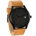 Minimalist Men's Leather Watch with Date Display - Tan, Brown, Black