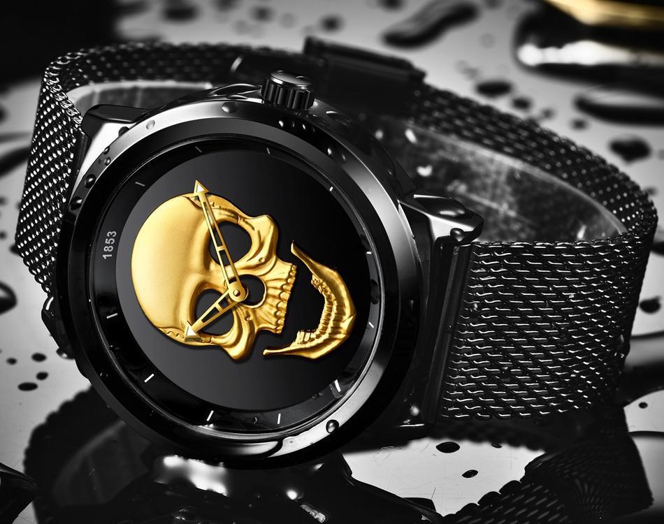 Men's Waterproof Skull Sport Watch with Fluorescent Hands