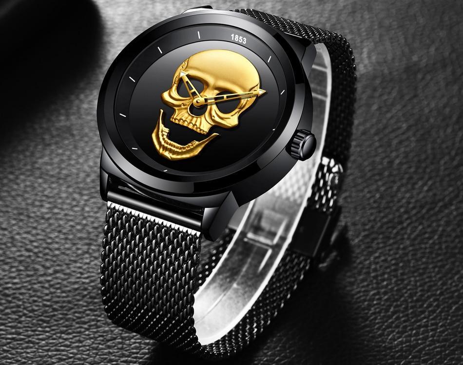 Men's Waterproof Skull Sport Watch with Fluorescent Hands