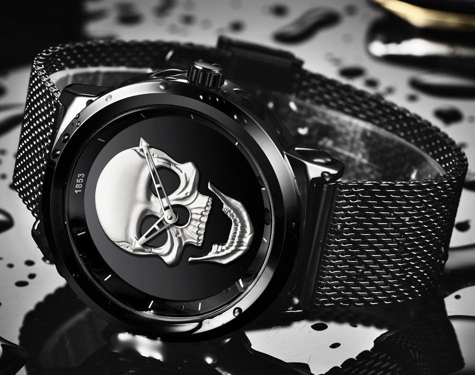 Men's Waterproof Skull Sport Watch with Fluorescent Hands