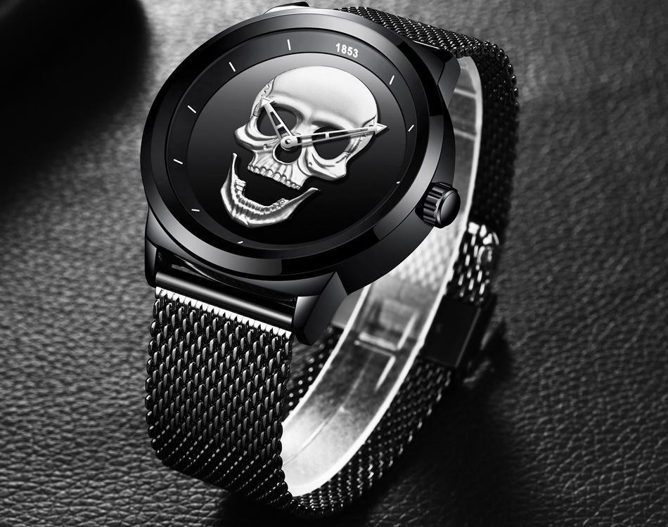 Men's Waterproof Skull Sport Watch with Fluorescent Hands