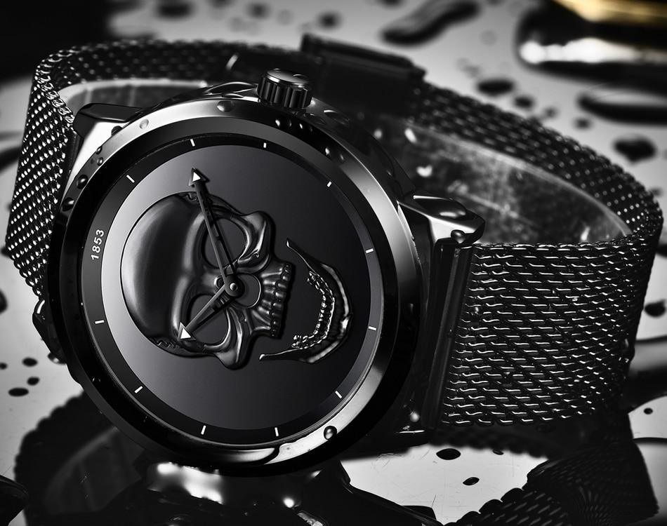 Men's Waterproof Skull Sport Watch with Fluorescent Hands