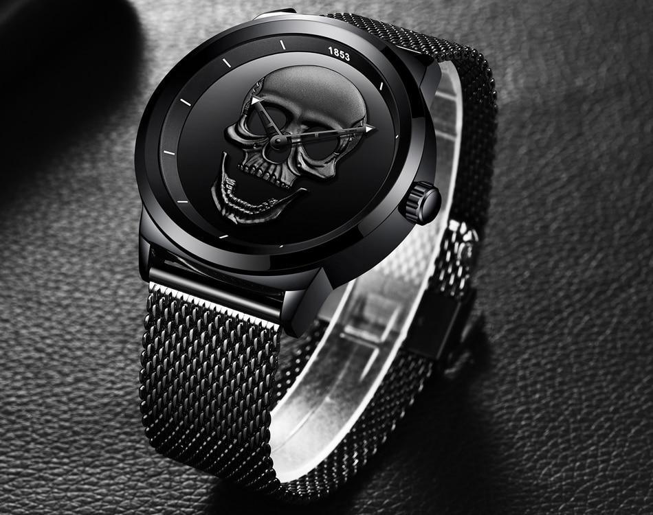 Men's Waterproof Skull Sport Watch with Fluorescent Hands
