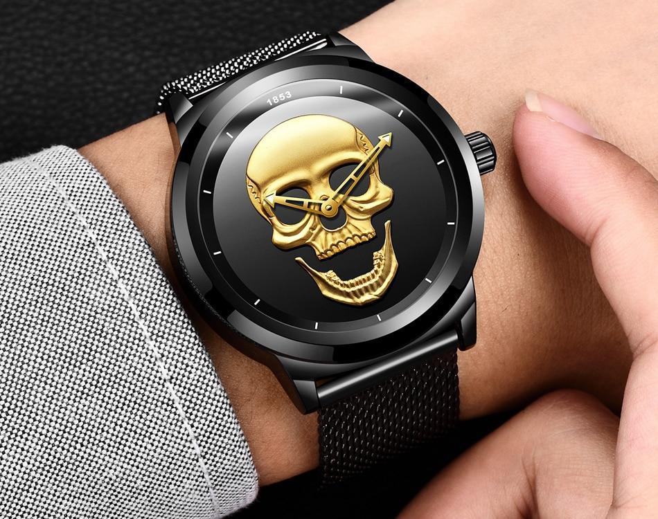 Men's Waterproof Skull Sport Watch with Fluorescent Hands