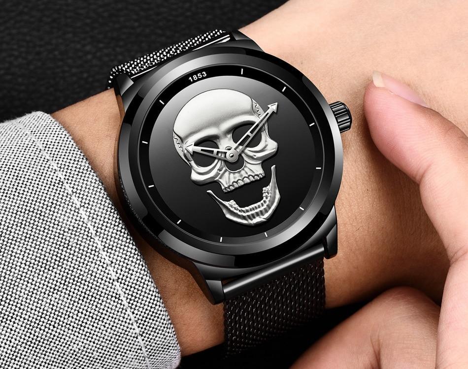 Men's Waterproof Skull Sport Watch with Fluorescent Hands