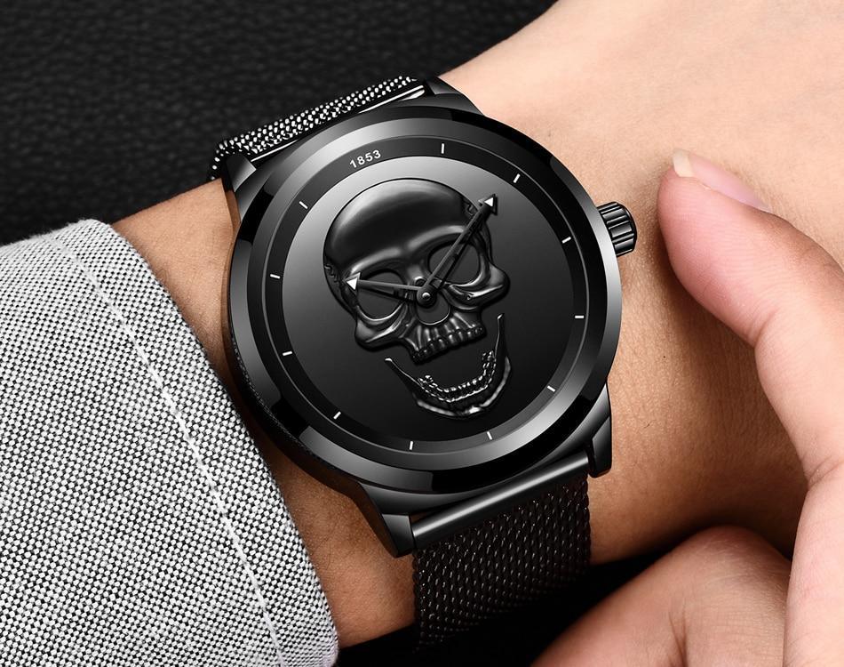 Men's Waterproof Skull Sport Watch with Fluorescent Hands
