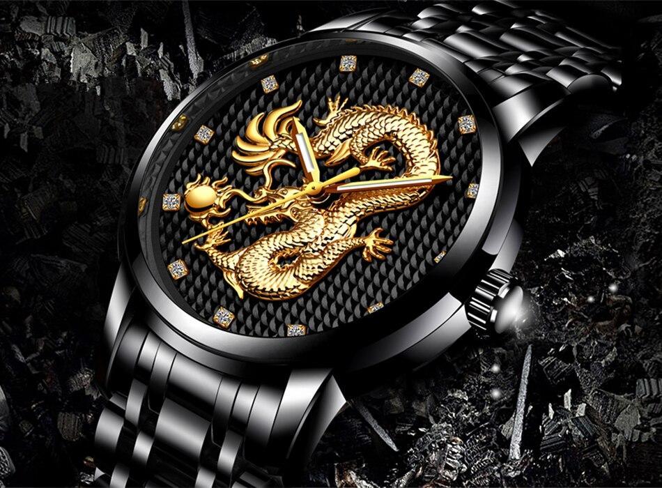Men's Waterproof 3D Dragon Luxury Gold Wristwatch Gift