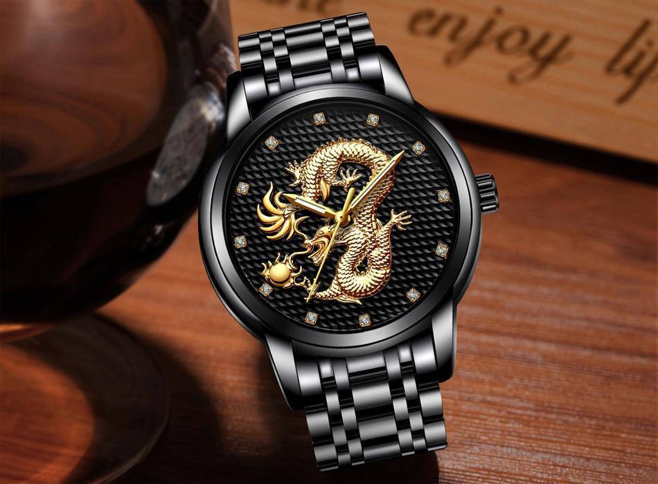 Men's Waterproof 3D Dragon Luxury Gold Wristwatch Gift
