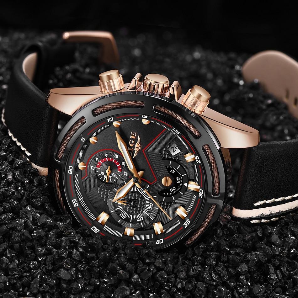 Men's Waterproof Sports Chronograph Watch with Leather Strap