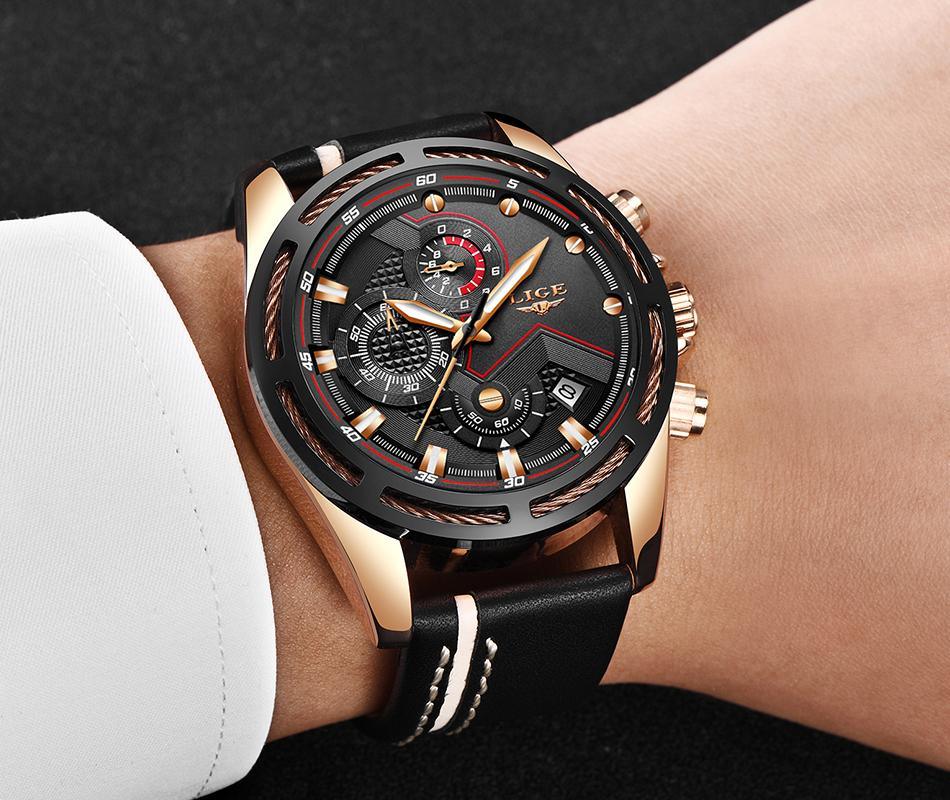 Men's Waterproof Sports Chronograph Watch with Leather Strap