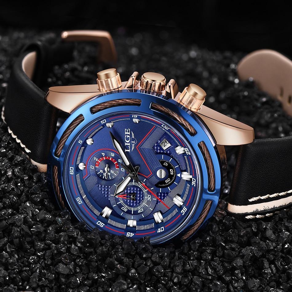 Men's Waterproof Sports Chronograph Watch with Leather Strap