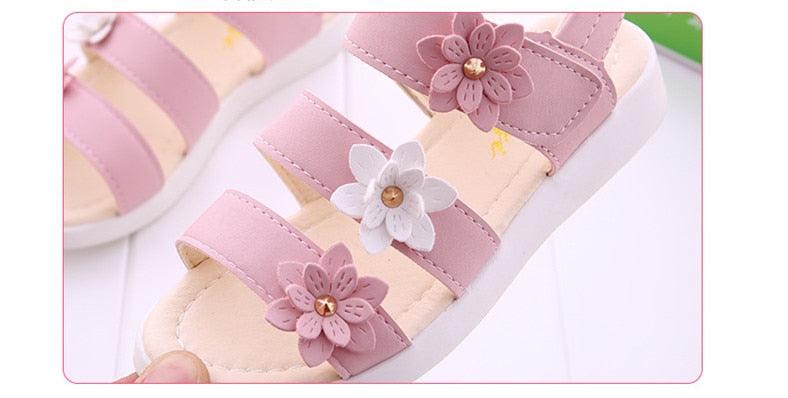 Girls Floral Flat Sandals – Open-Toe Summer Party Dress Shoes