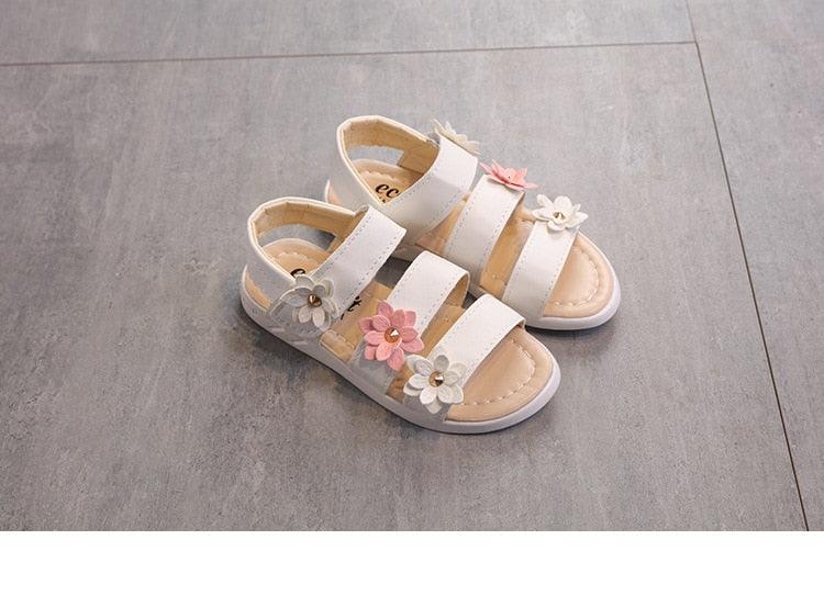 Girls Floral Flat Sandals – Open-Toe Summer Party Dress Shoes