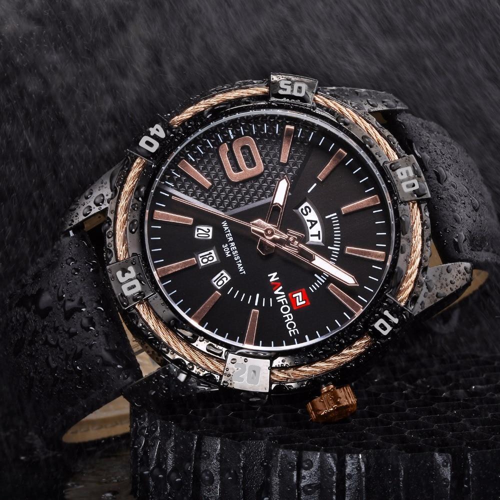 Waterproof Leather Men's Watch with Day-Date & Fluorescent Hands