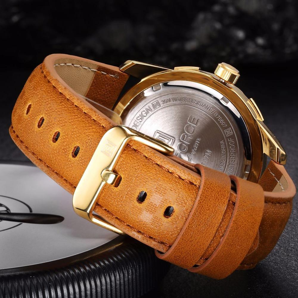Waterproof Leather Men's Watch with Day-Date & Fluorescent Hands