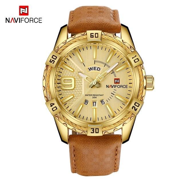 Waterproof Leather Men's Watch with Day-Date & Fluorescent Hands