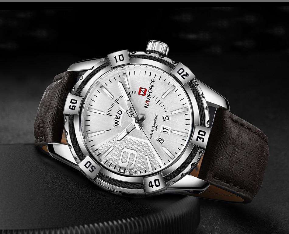 Waterproof Leather Men's Watch with Day-Date & Fluorescent Hands