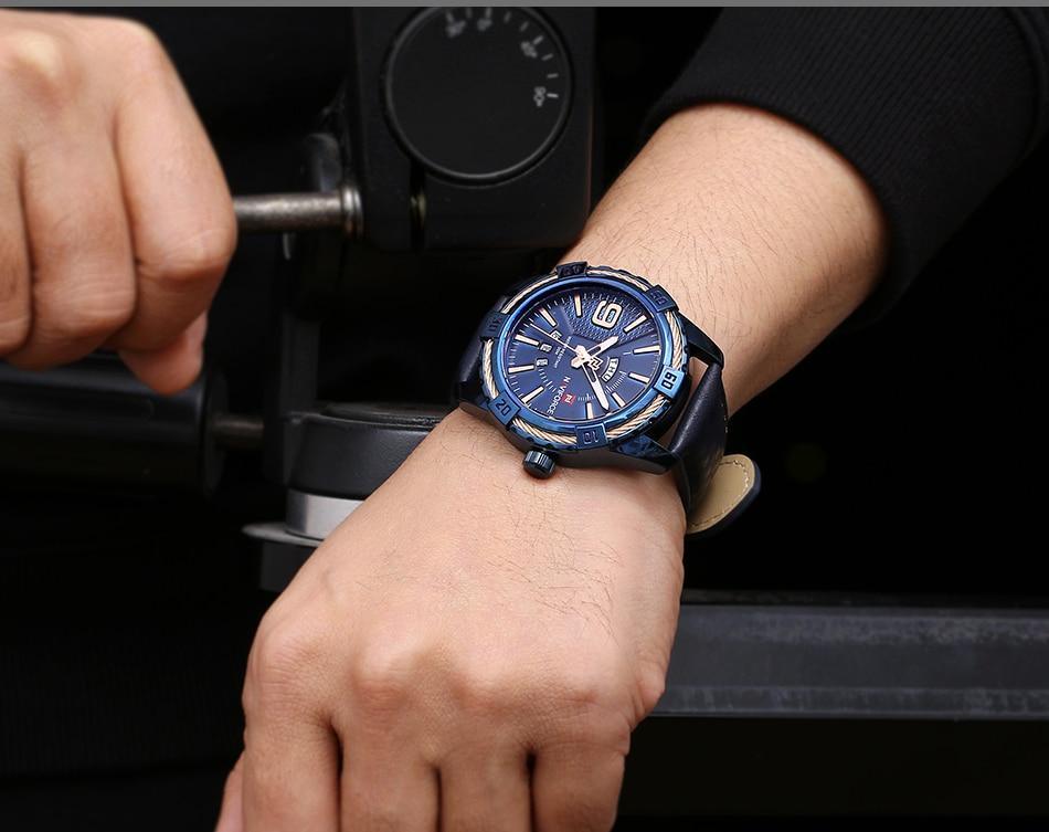 Waterproof Leather Men's Watch with Day-Date & Fluorescent Hands