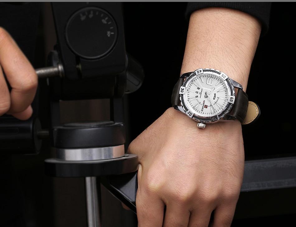 Waterproof Leather Men's Watch with Day-Date & Fluorescent Hands