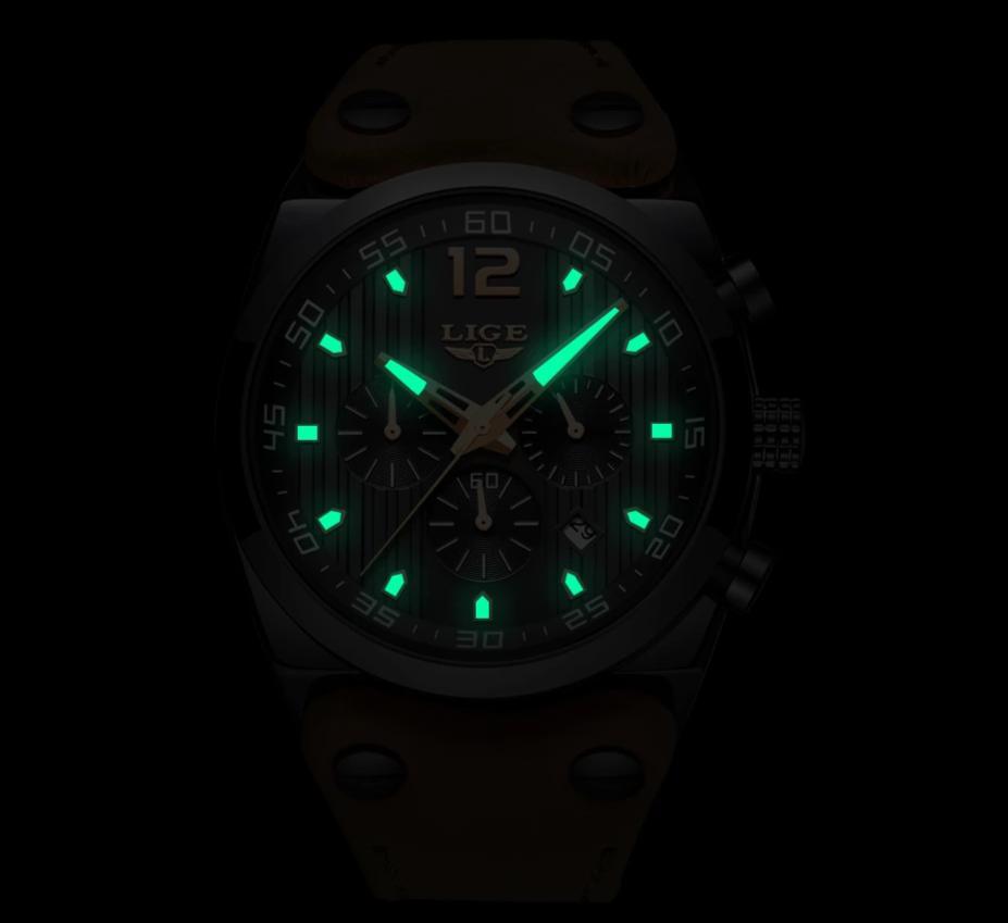 Men’s Military Sport Watch with Leather Band and Day Display