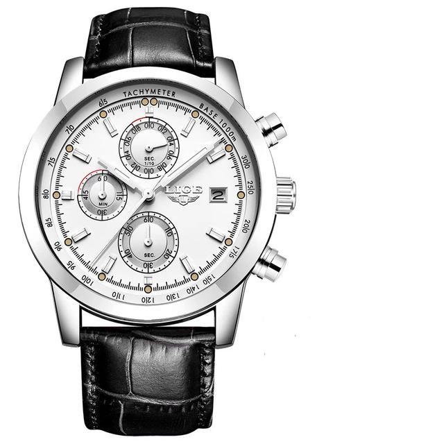 Waterproof Men's Quartz Watch with Chronometers and Brown Strap