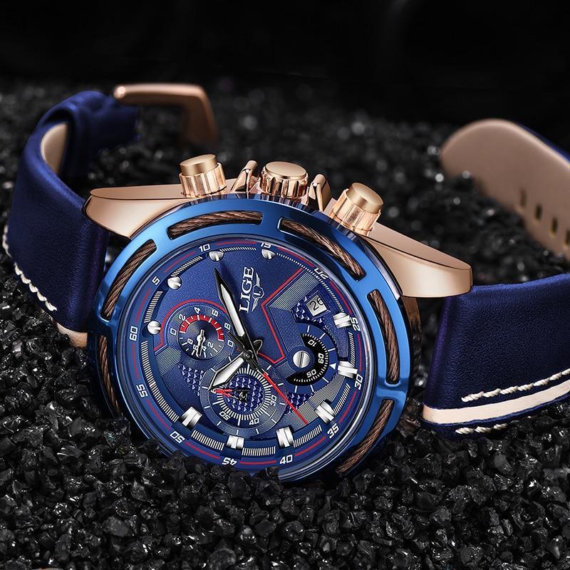 Men's Waterproof Sports Chronograph Watch with Leather Strap